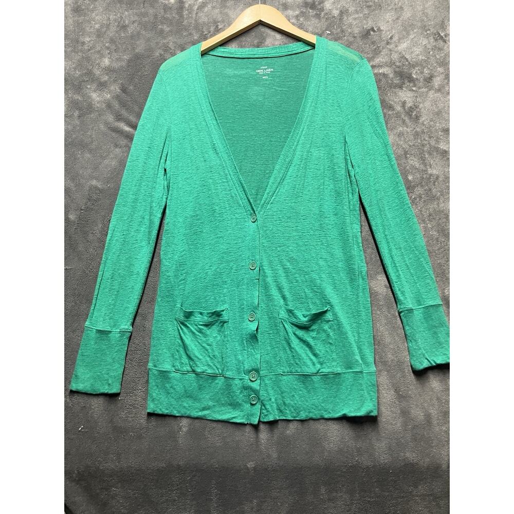 J. CREW 100% Linen Cardigan Woman M Semi-Sheer Layering Coastal Preppy Spring